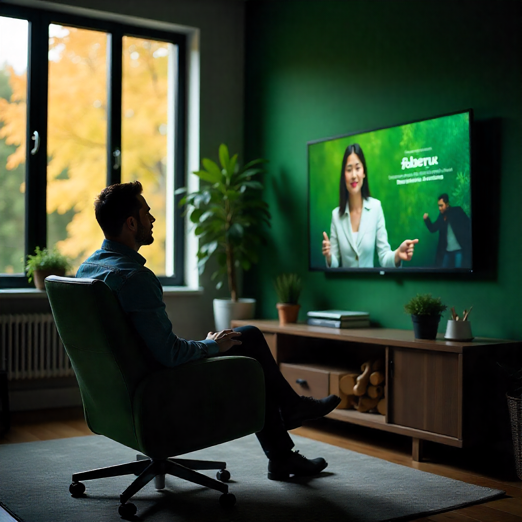 person watching a green ad