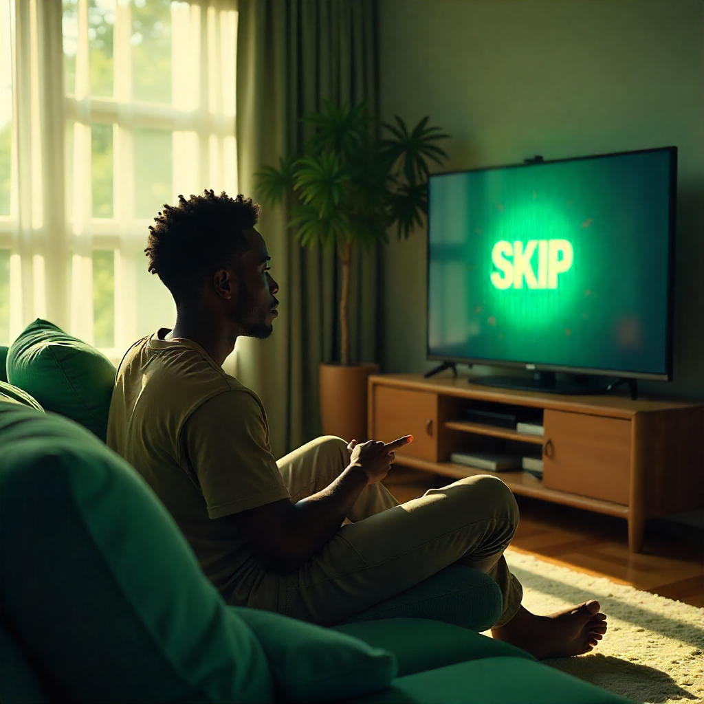 photo of a man hitting a skip button